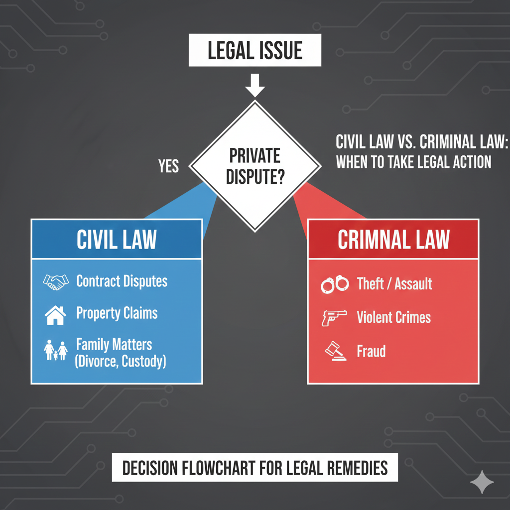 10 Fundamental Differences Between Civil and Criminal Law that Every Pakistani Should Know in 2026 4 Decision flowchart for civil versus criminal law application