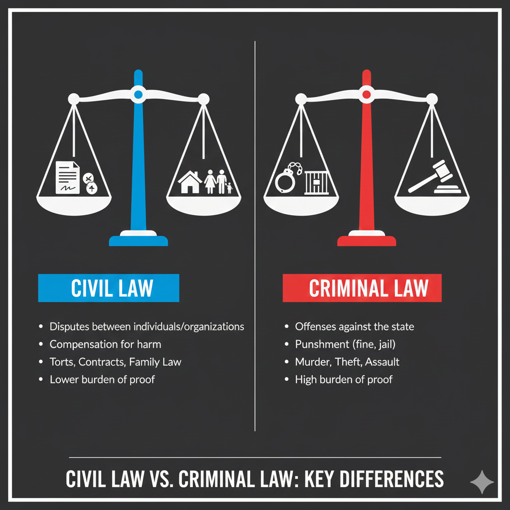 10 Fundamental Differences Between Civil and Criminal Law that Every Pakistani Should Know in 2026 3 Civil law versus criminal law comparison infographic