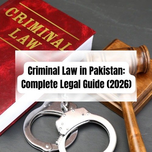 Criminal Law in Pakistan Complete Legal Guide 2026 with criminal law book, judge gavel and handcuffs